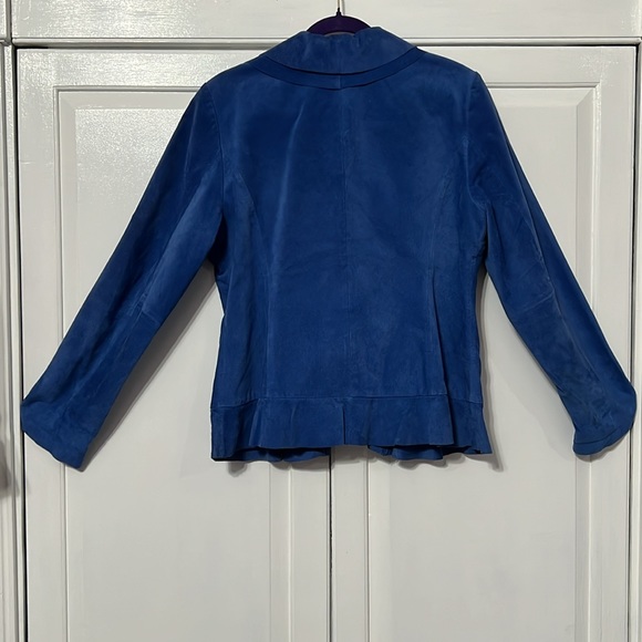 Bernardo Royal Blue Suede Jacket with Double Ruffle Collar & Ruffle at Bottom - Picture 8 of 15